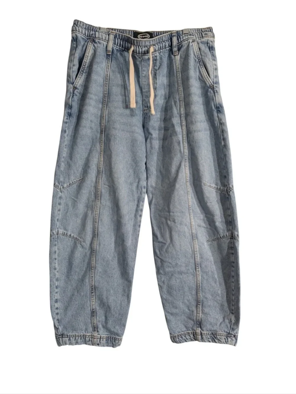 Scoop Barrel Leg Jeans Women's Medium (8/10) Light Wash Pull-On Drawstring Denim - Picture 2 of 8